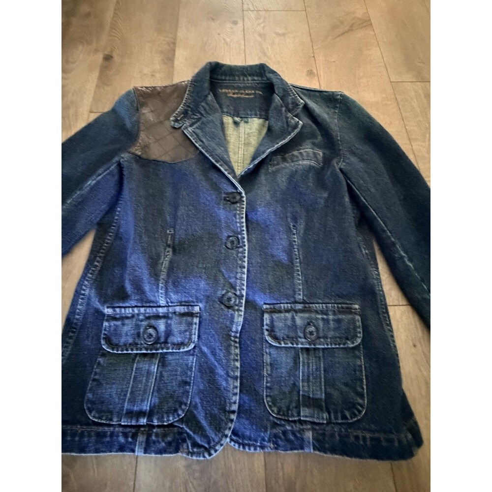 Ralph Lauren Jeans Co Premium Denim Leather Jacket Button Up Sz Large Equestrian - Picture 2 of 6